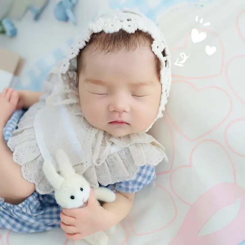 Blue Plaid Outfit Floral Set - Newborn Photography Props - Image 5